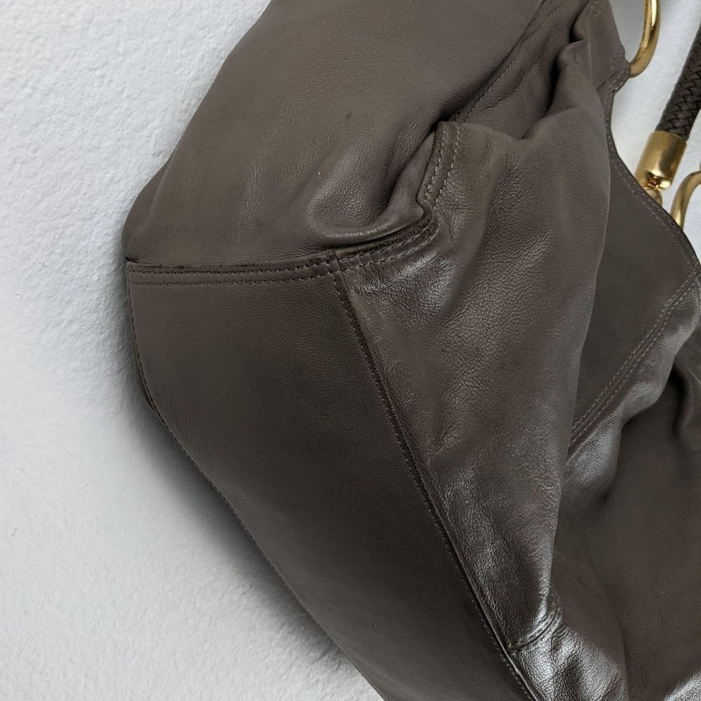 Perlina Tan Leather Braided Strap Tote - Picture 2 of 10